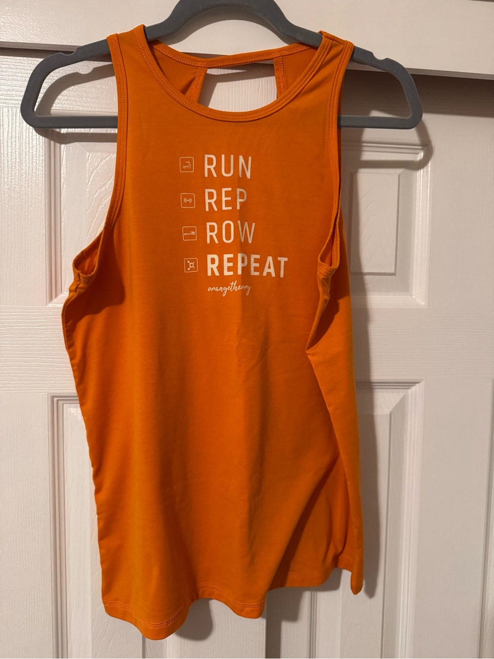 Orangetheory Orange Workout Tank with 'Run Rep Row Repeat' Graphic
